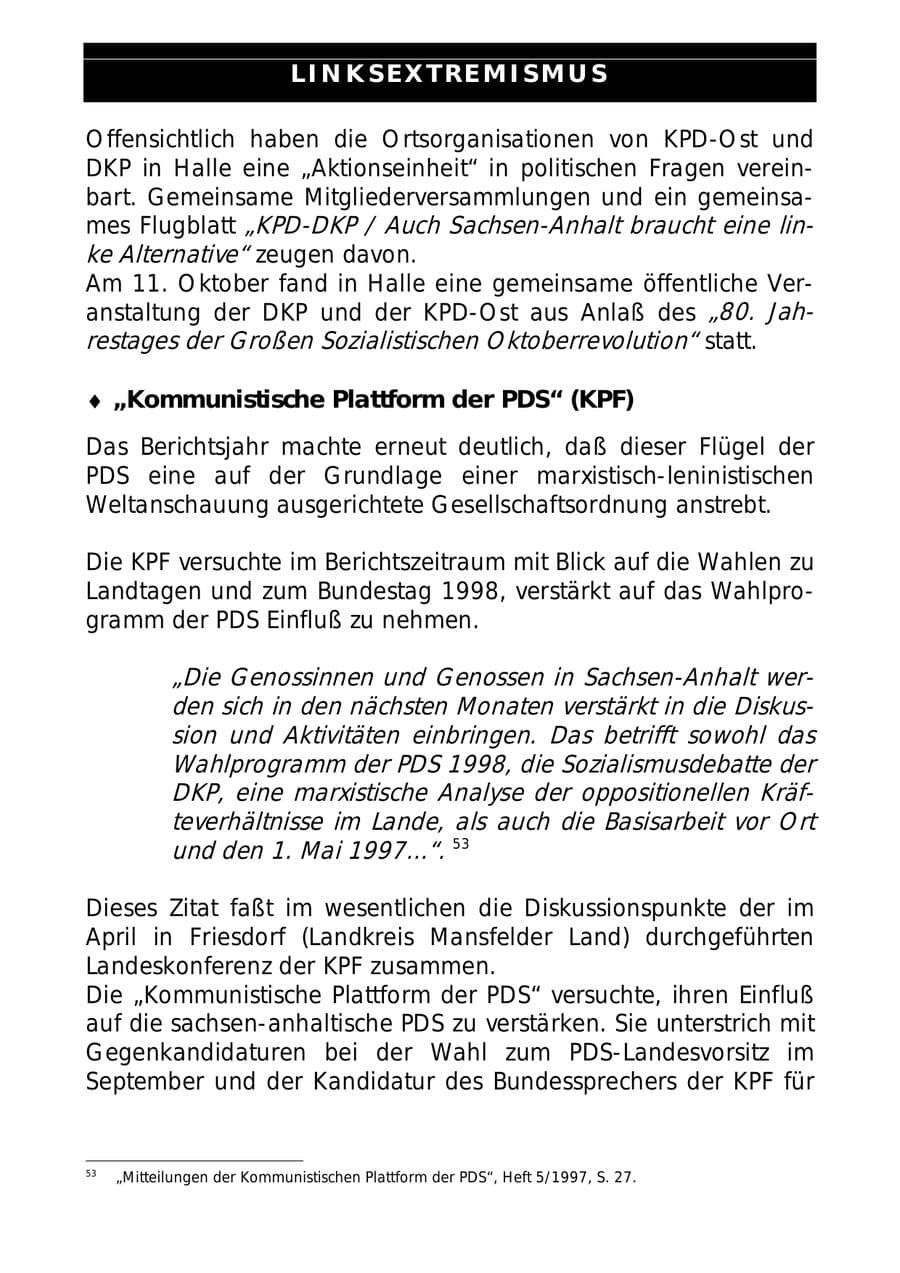 Seite 62 des Verfassungsschutzbericht 1997 Sachsen-Anhalt