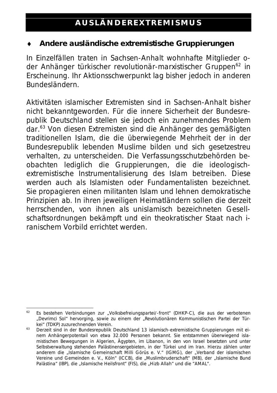 Seite 70 des Verfassungsschutzbericht 1997 Sachsen-Anhalt