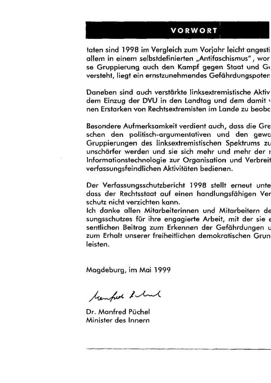 Seite 8 des Verfassungsschutzbericht 1998 Sachsen-Anhalt