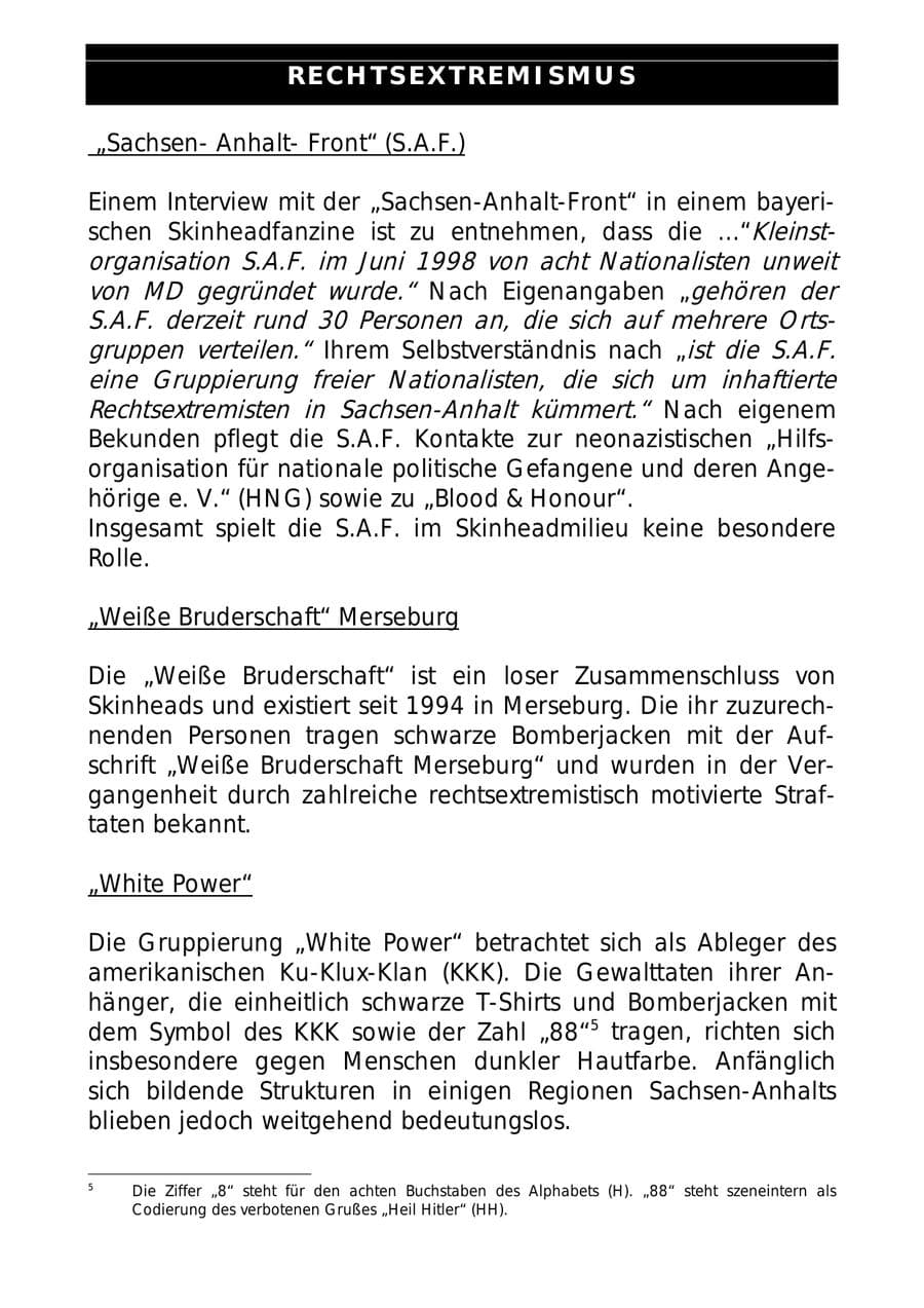Seite 18 des Verfassungsschutzbericht 1999 Sachsen-Anhalt
