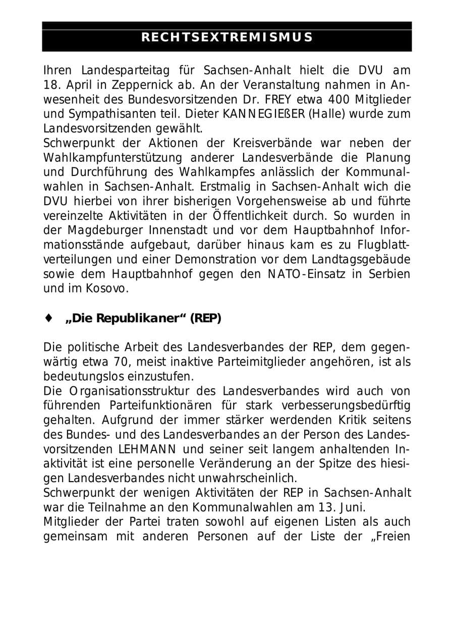 Seite 36 des Verfassungsschutzbericht 1999 Sachsen-Anhalt