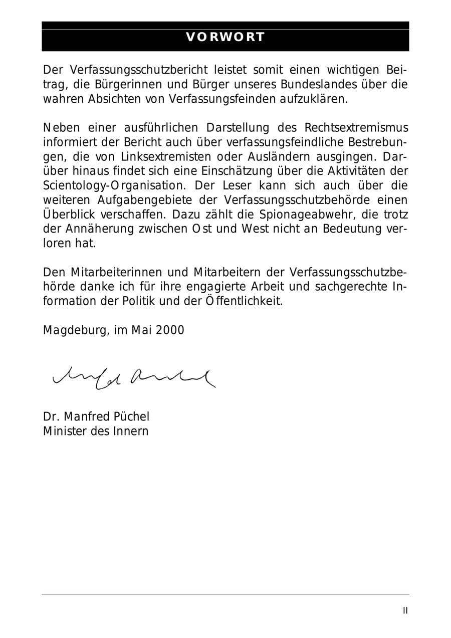 Seite 6 des Verfassungsschutzbericht 1999 Sachsen-Anhalt
