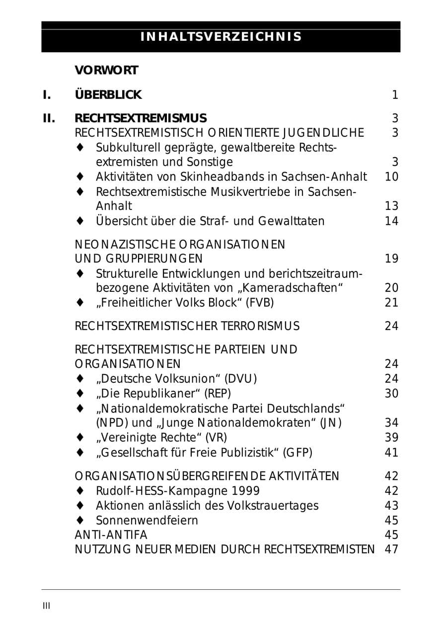 Seite 7 des Verfassungsschutzbericht 1999 Sachsen-Anhalt