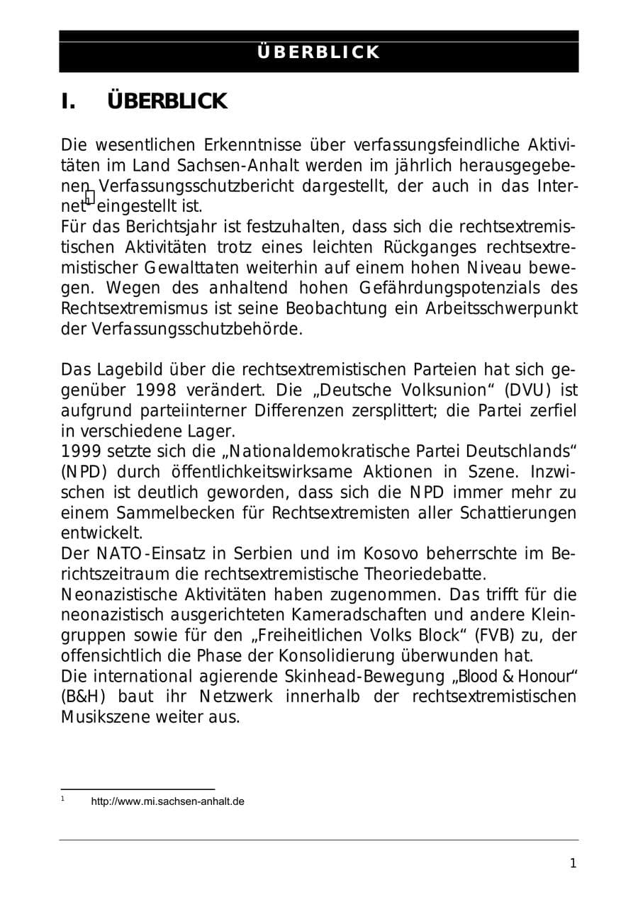 Seite 10 des Verfassungsschutzbericht 1999 Sachsen-Anhalt