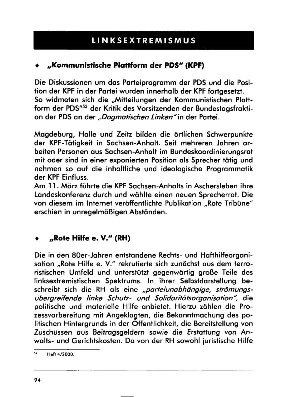 Seite 104 des Verfassungsschutzbericht 2000 Sachsen-Anhalt