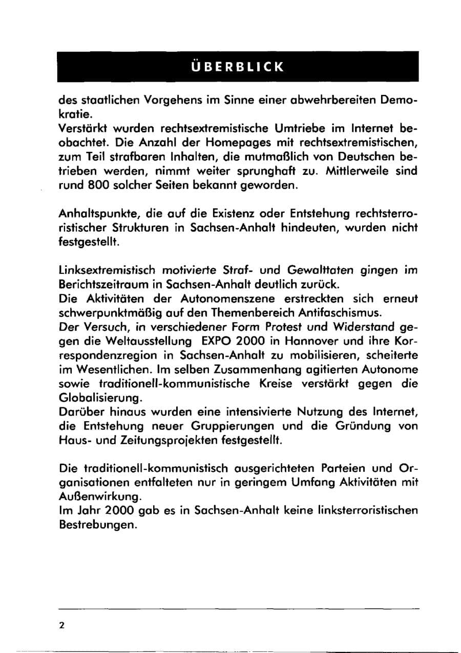 Seite 12 des Verfassungsschutzbericht 2000 Sachsen-Anhalt