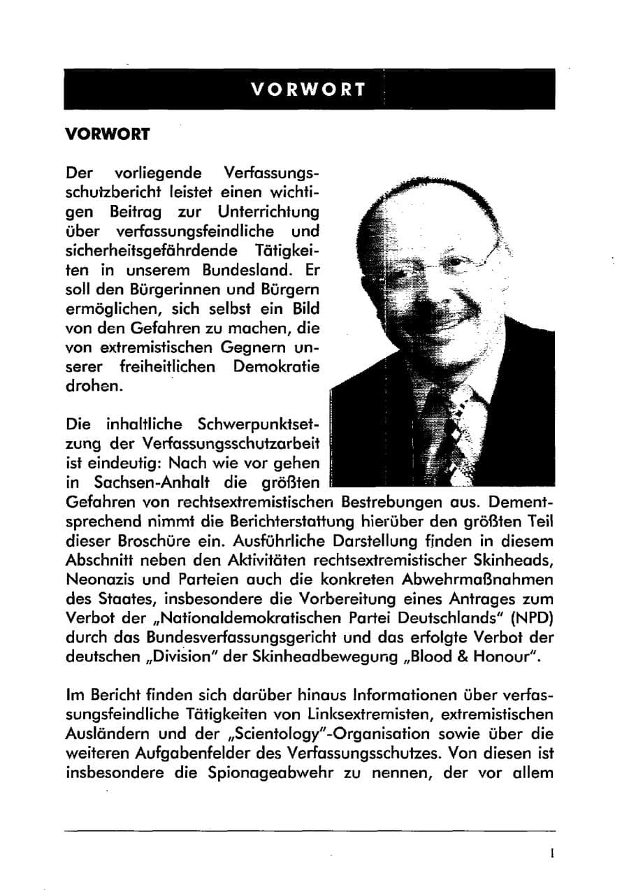 Seite 5 des Verfassungsschutzbericht 2000 Sachsen-Anhalt