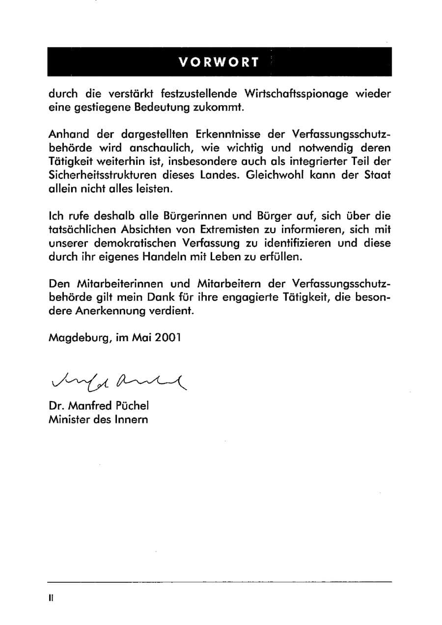 Seite 6 des Verfassungsschutzbericht 2000 Sachsen-Anhalt