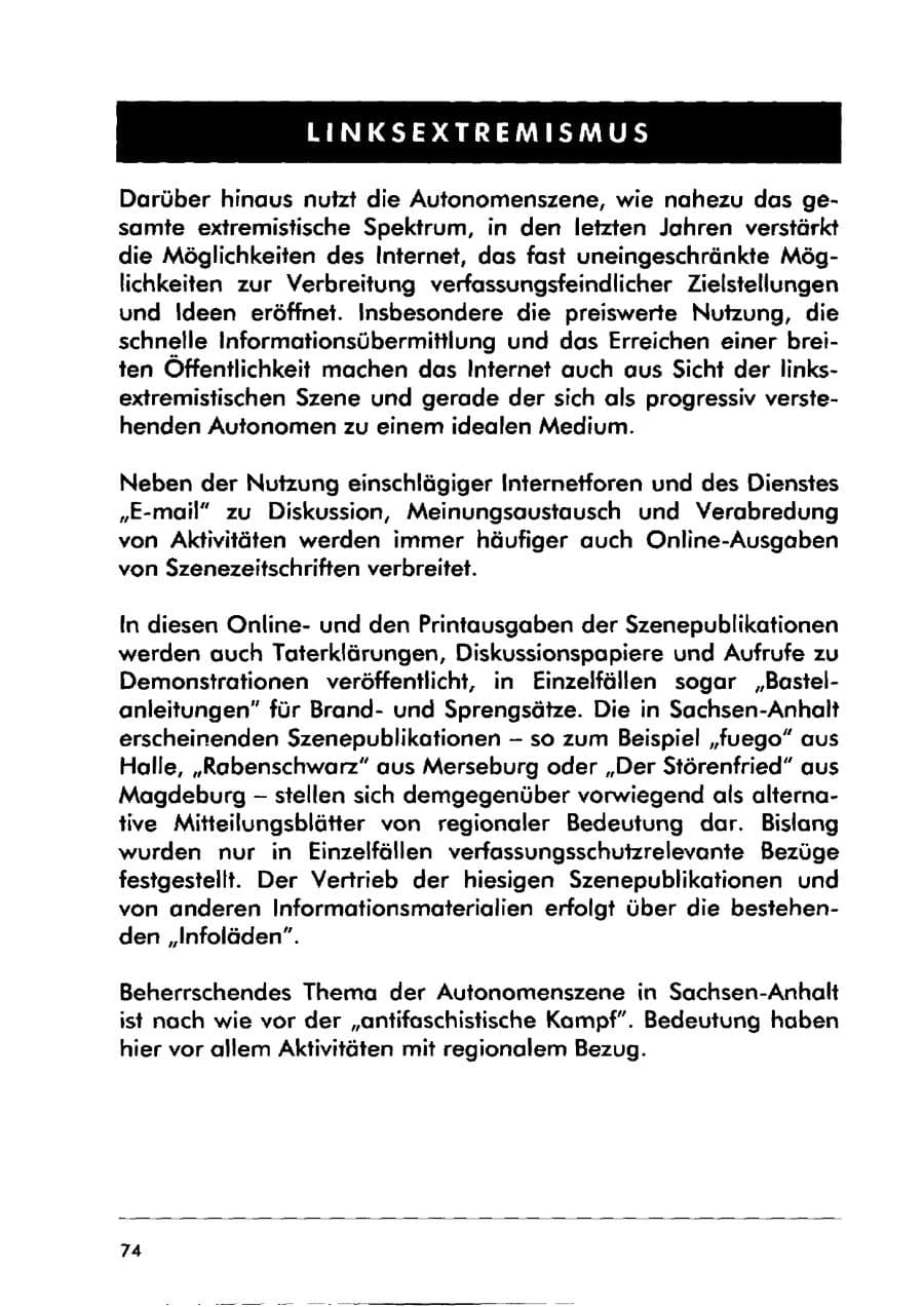 Seite 84 des Verfassungsschutzbericht 2000 Sachsen-Anhalt