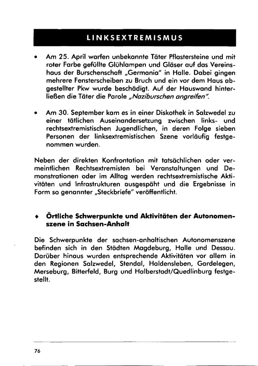 Seite 86 des Verfassungsschutzbericht 2000 Sachsen-Anhalt