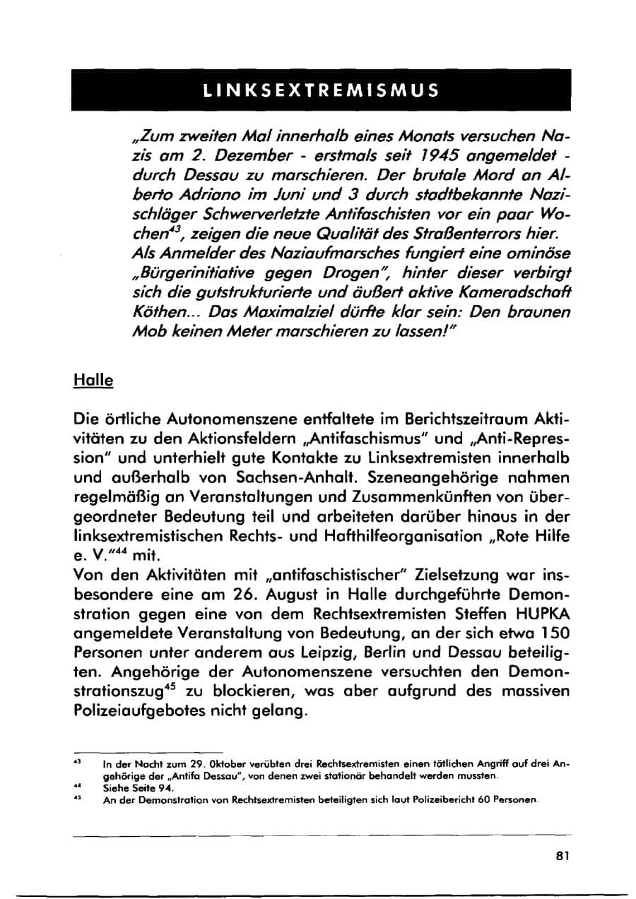 Seite 91 des Verfassungsschutzbericht 2000 Sachsen-Anhalt