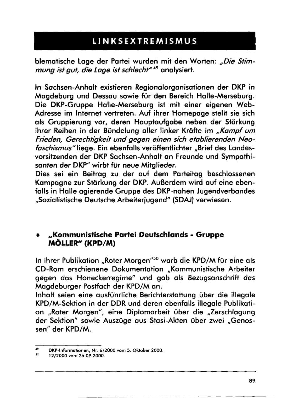 Seite 99 des Verfassungsschutzbericht 2000 Sachsen-Anhalt