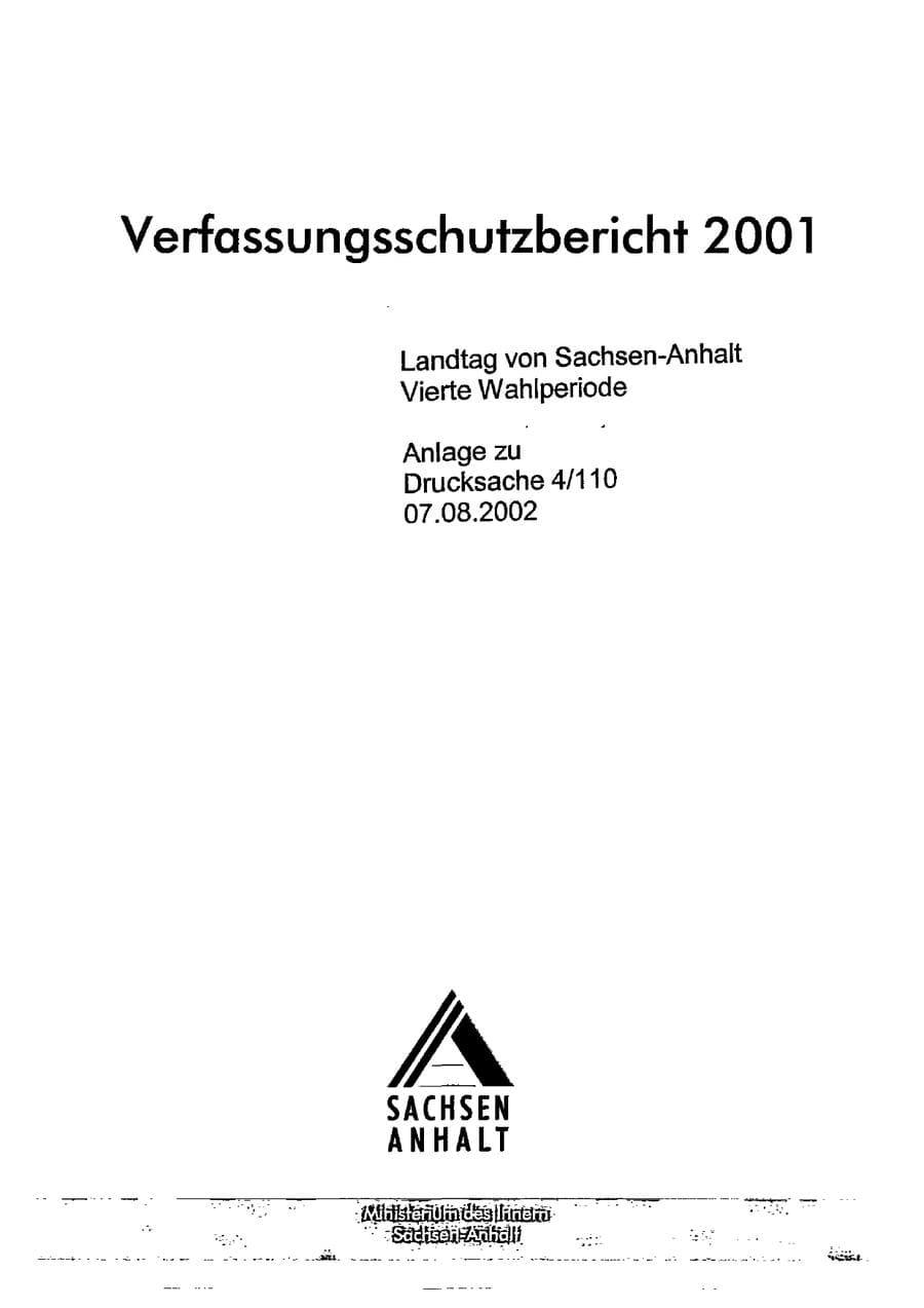 Seite 2 des Verfassungsschutzbericht 2001 Sachsen-Anhalt