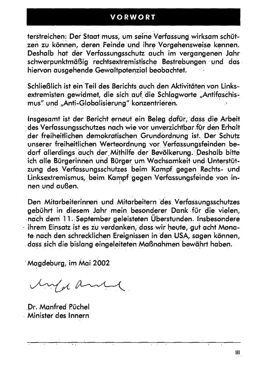 Seite 8 des Verfassungsschutzbericht 2001 Sachsen-Anhalt