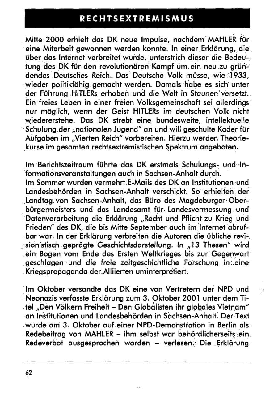 Seite 73 des Verfassungsschutzbericht 2001 Sachsen-Anhalt