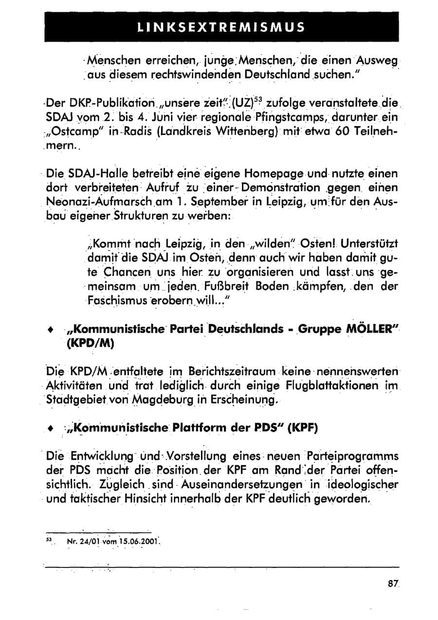 Seite 98 des Verfassungsschutzbericht 2001 Sachsen-Anhalt