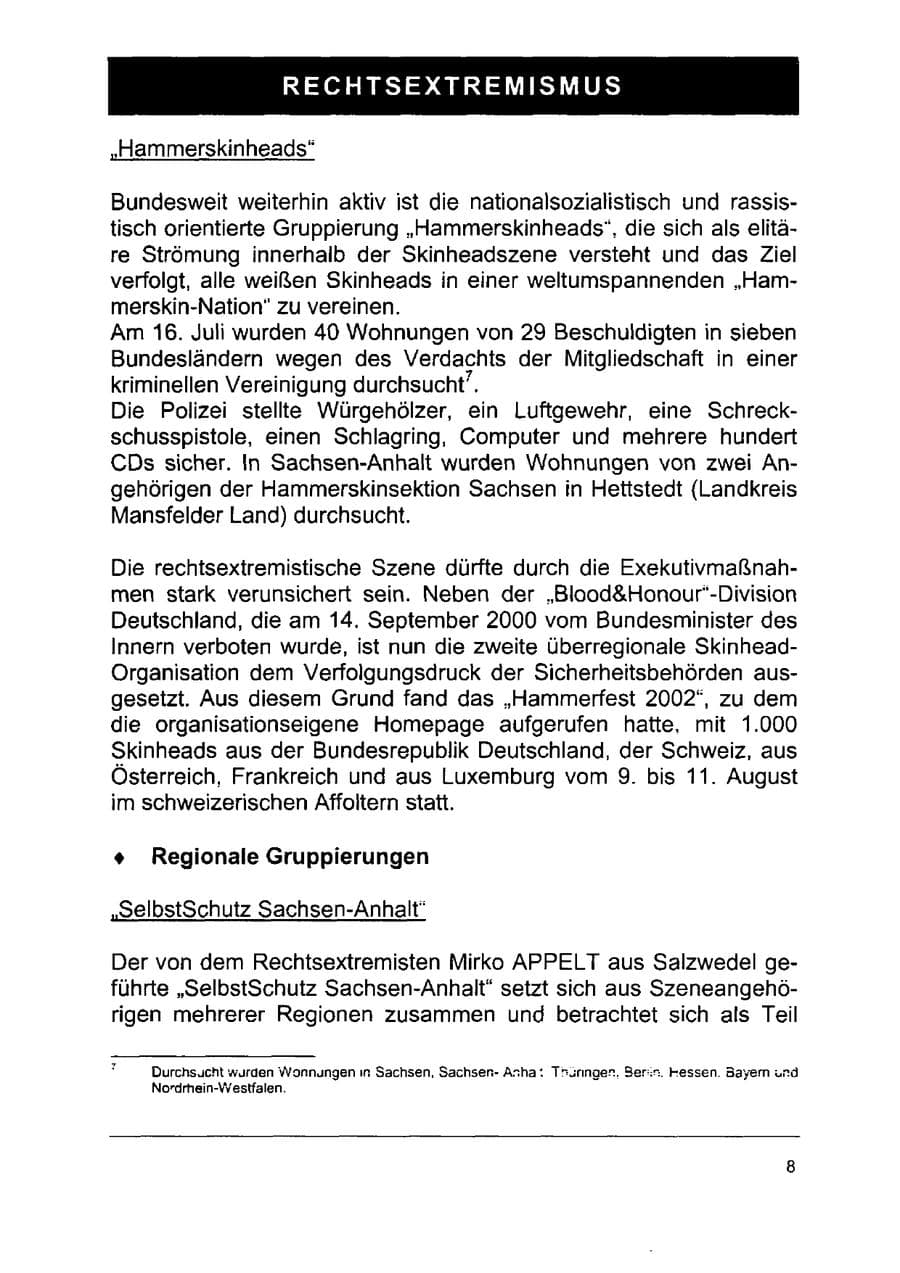 Seite 22 des Verfassungsschutzbericht 2002 Sachsen-Anhalt
