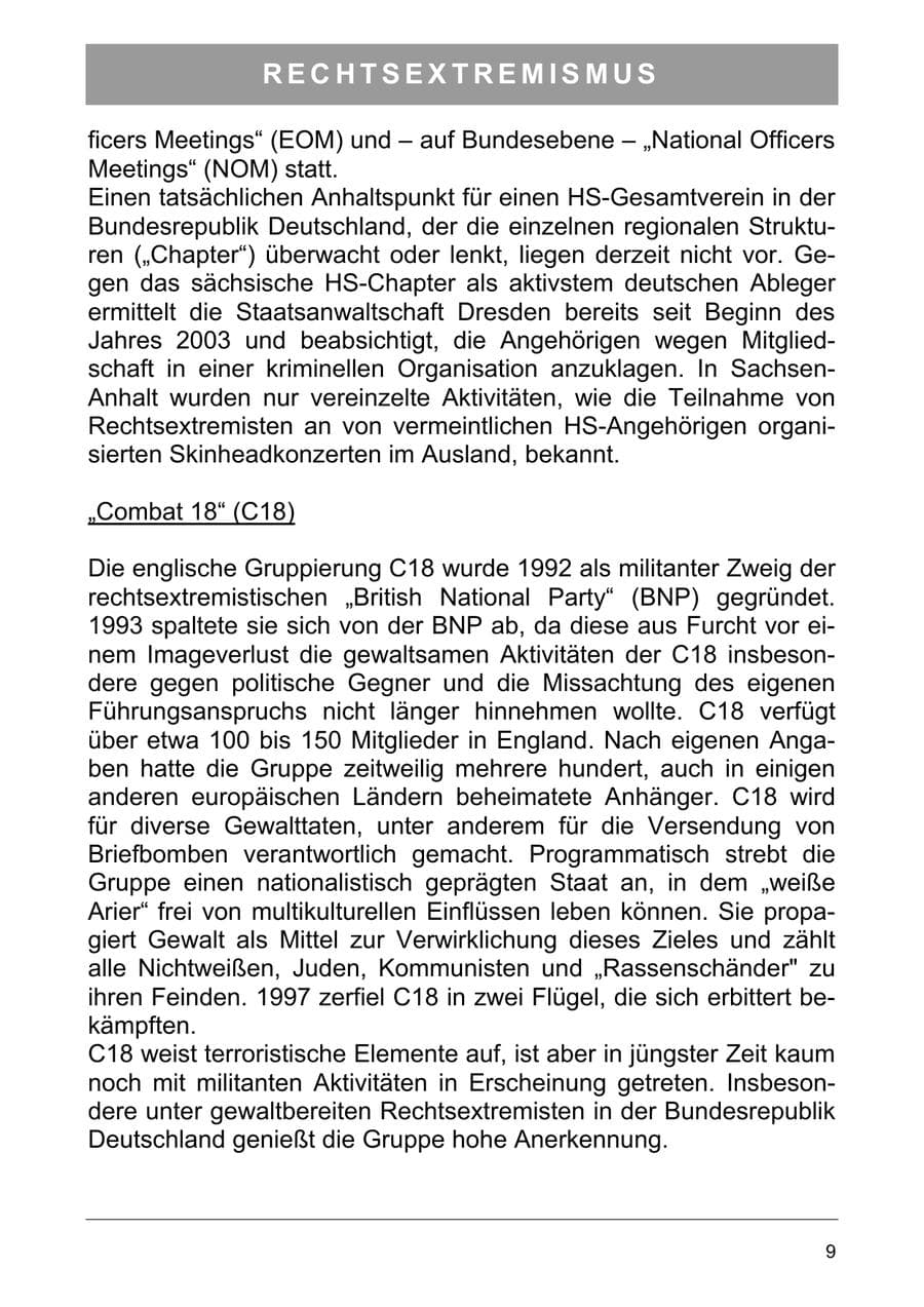 Seite 18 des Verfassungsschutzbericht 2003 Sachsen-Anhalt