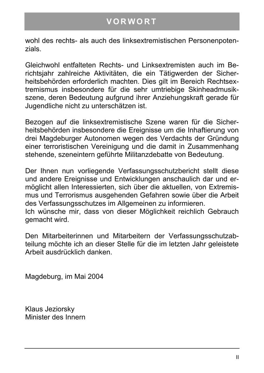 Seite 5 des Verfassungsschutzbericht 2003 Sachsen-Anhalt