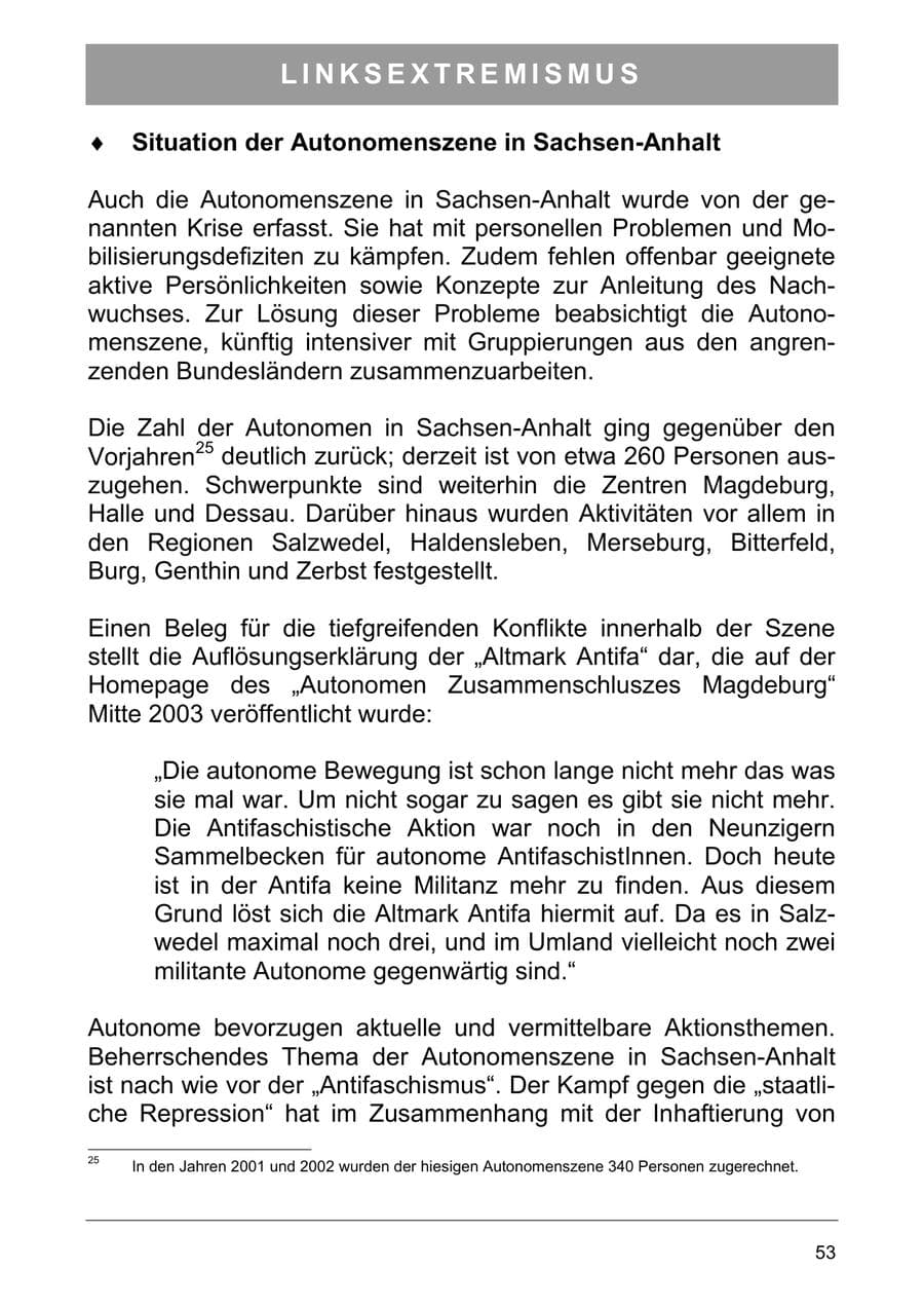 Seite 62 des Verfassungsschutzbericht 2003 Sachsen-Anhalt