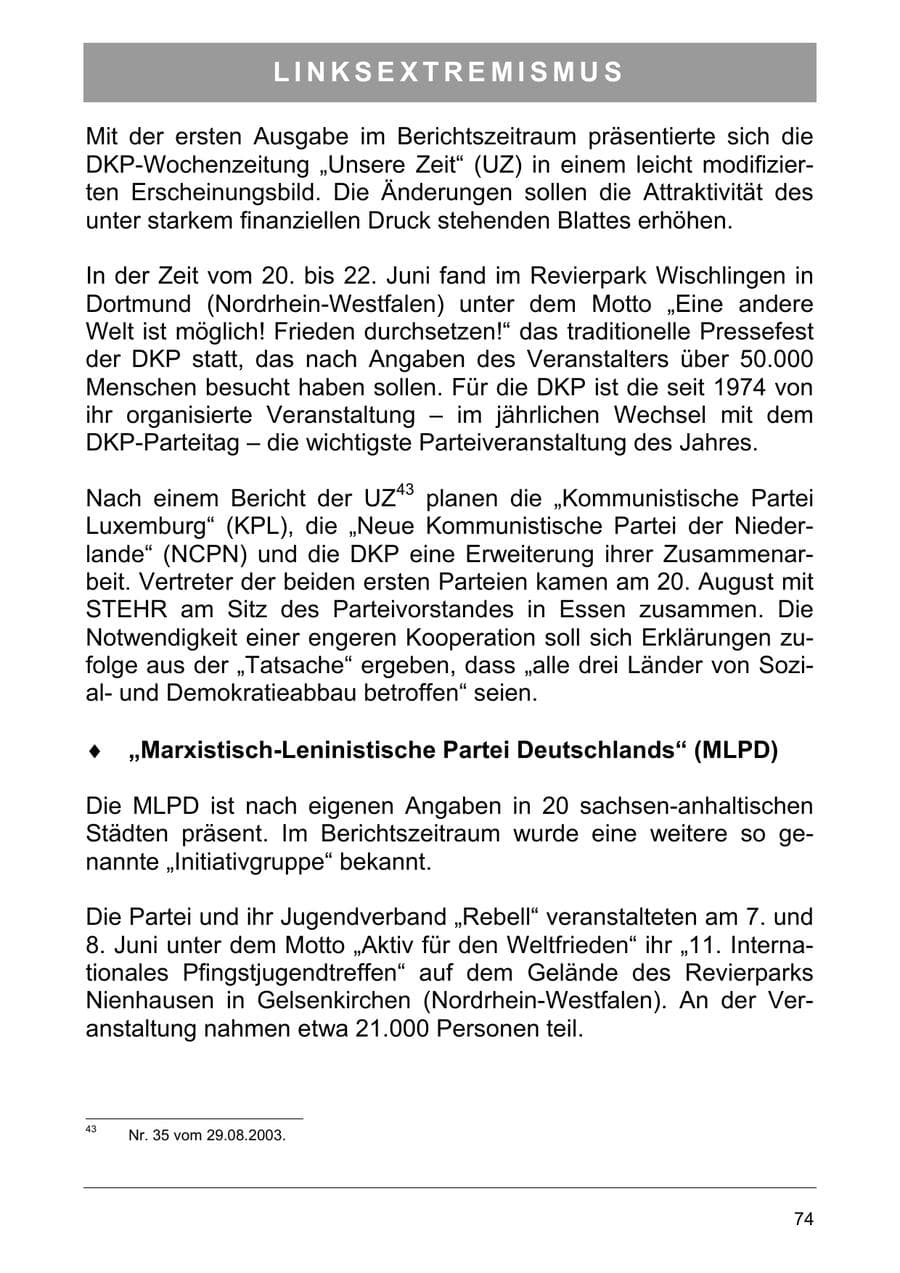Seite 83 des Verfassungsschutzbericht 2003 Sachsen-Anhalt