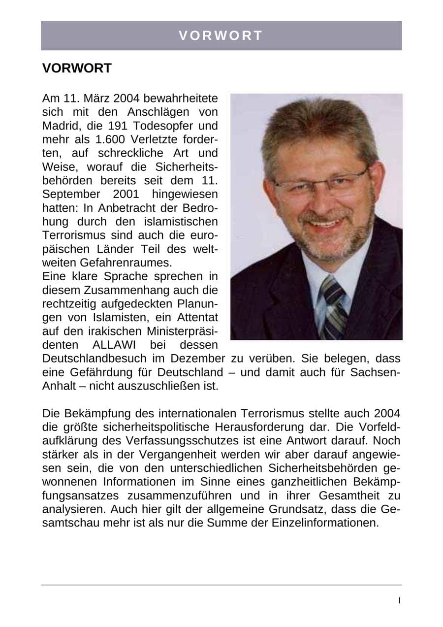 Seite 2 des Verfassungsschutzbericht 2004 Sachsen-Anhalt