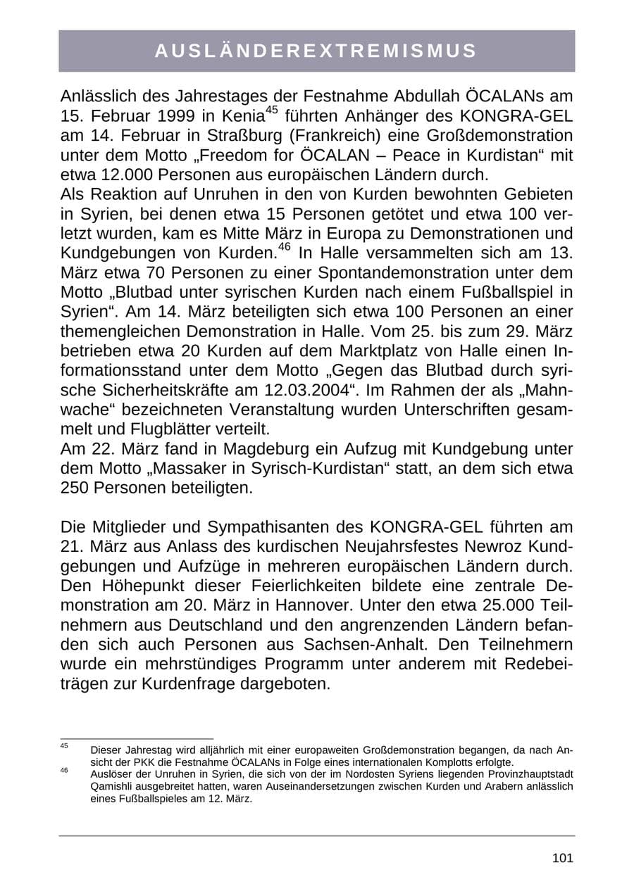 Seite 109 des Verfassungsschutzbericht 2004 Sachsen-Anhalt