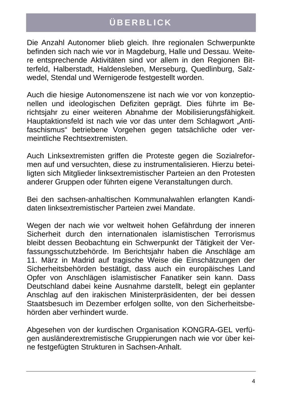 Seite 12 des Verfassungsschutzbericht 2004 Sachsen-Anhalt