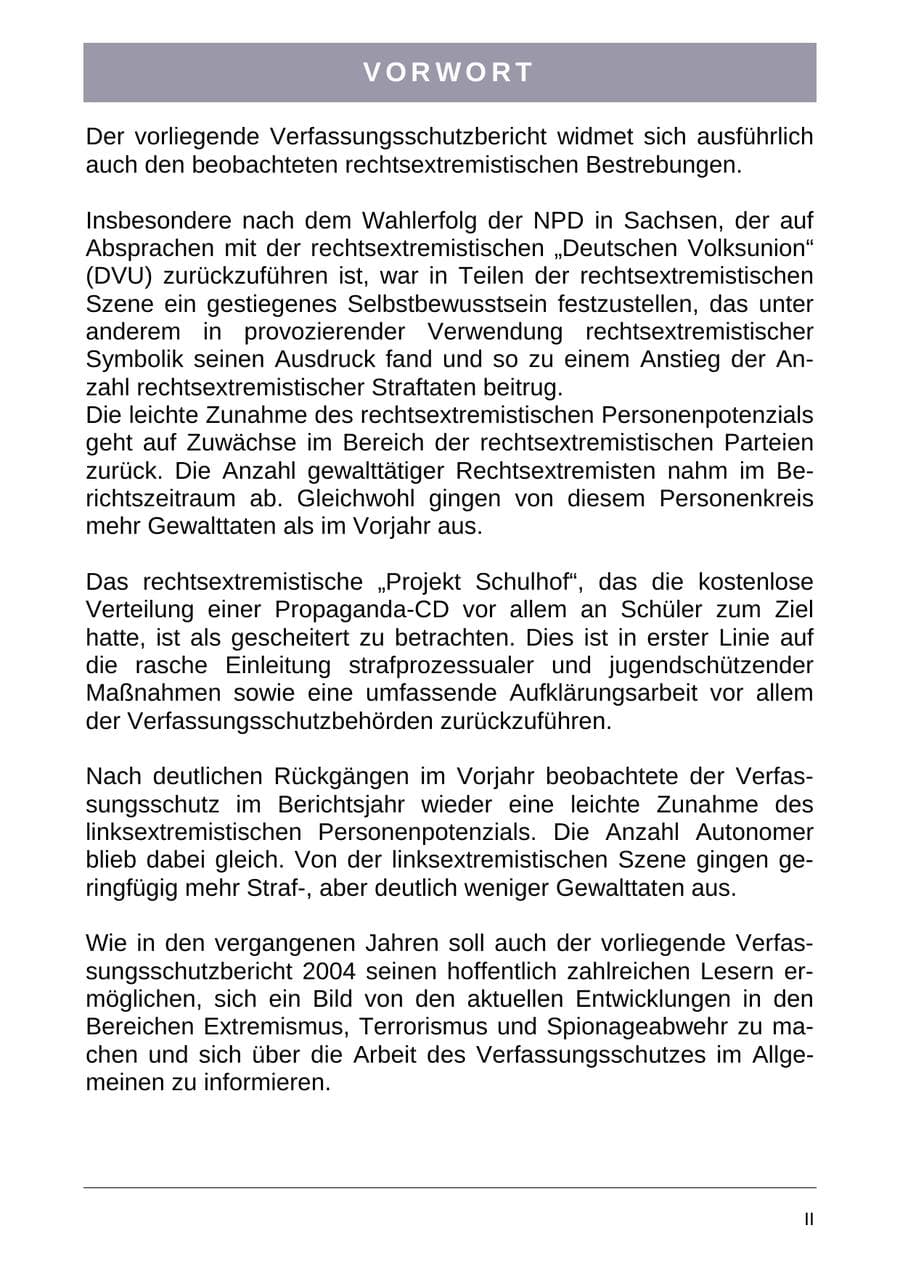 Seite 3 des Verfassungsschutzbericht 2004 Sachsen-Anhalt