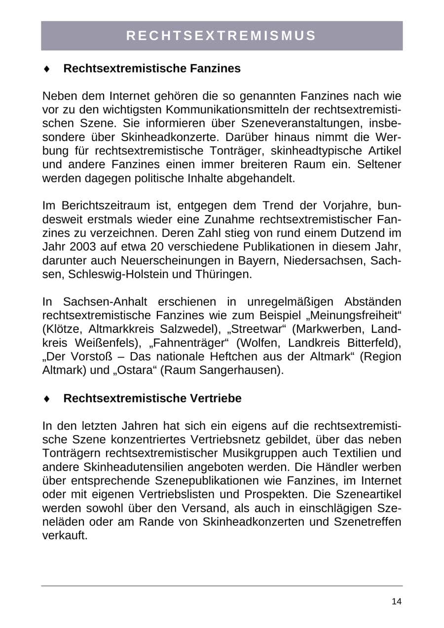 Seite 22 des Verfassungsschutzbericht 2004 Sachsen-Anhalt