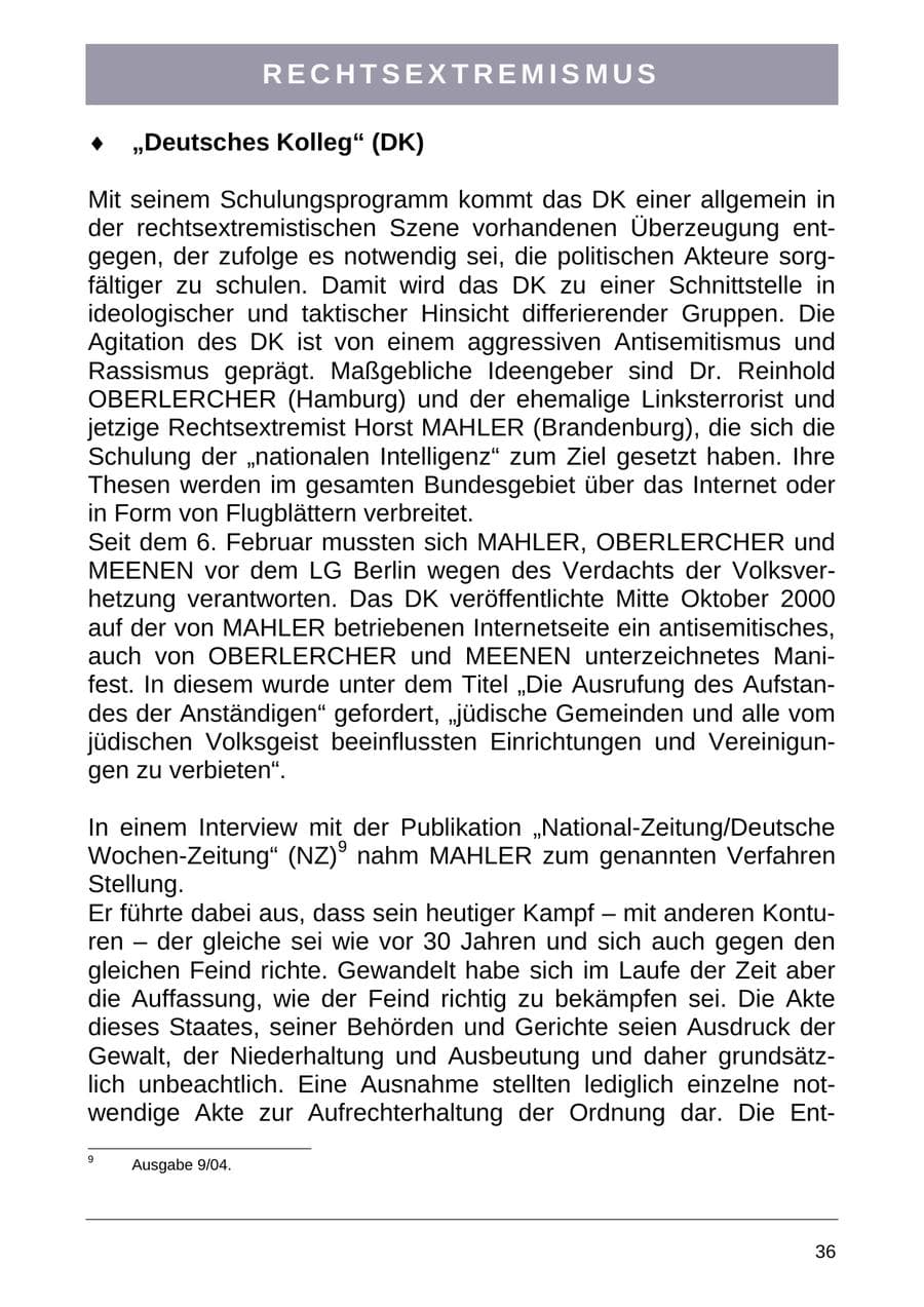 Seite 44 des Verfassungsschutzbericht 2004 Sachsen-Anhalt