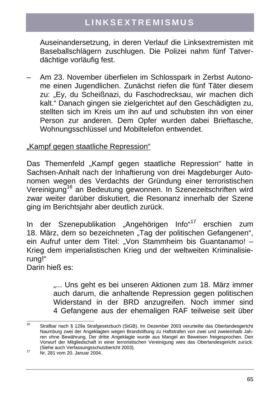 Seite 73 des Verfassungsschutzbericht 2004 Sachsen-Anhalt