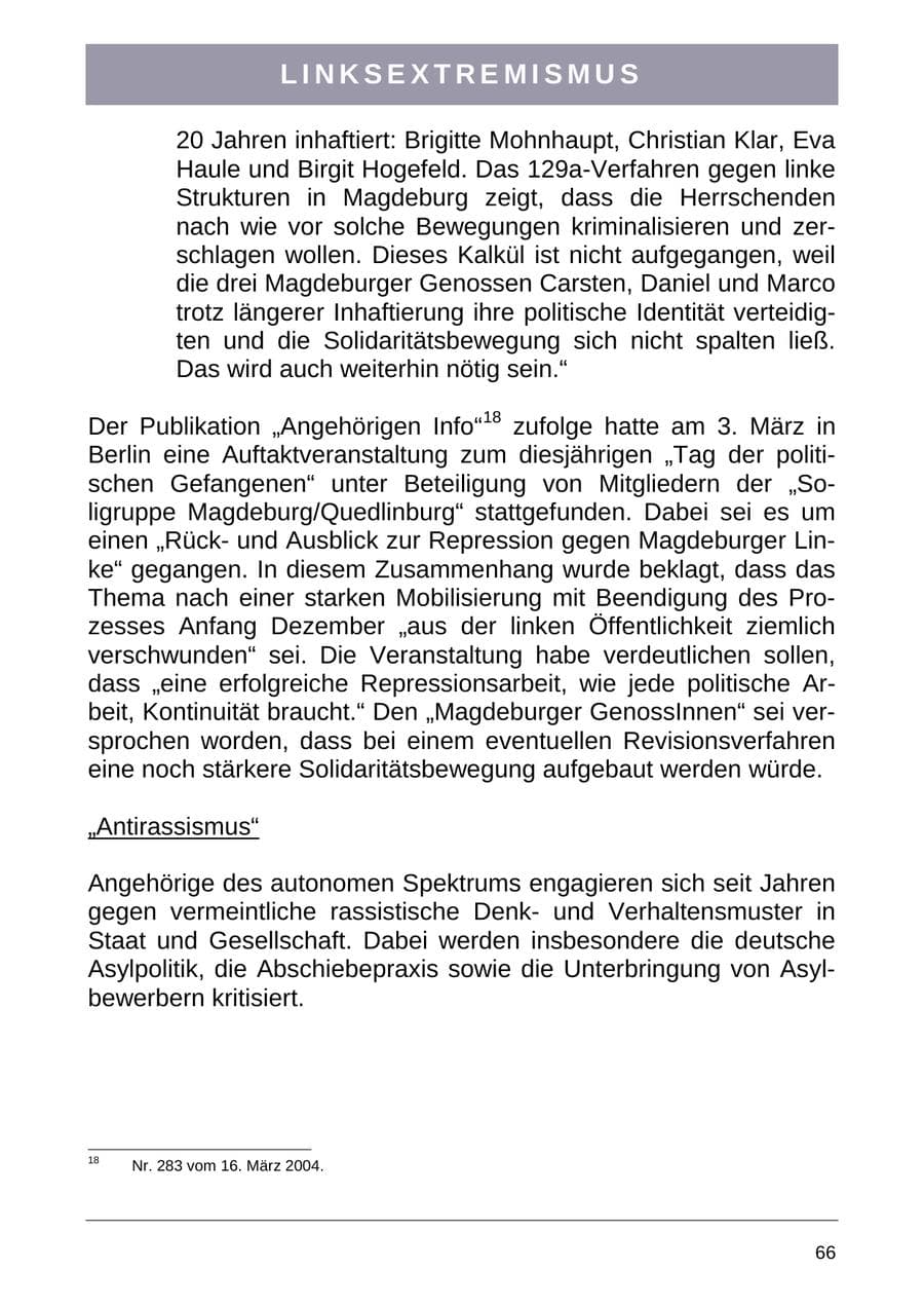 Seite 74 des Verfassungsschutzbericht 2004 Sachsen-Anhalt