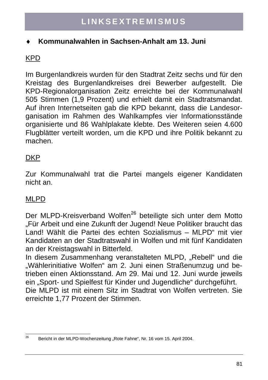 Seite 89 des Verfassungsschutzbericht 2004 Sachsen-Anhalt