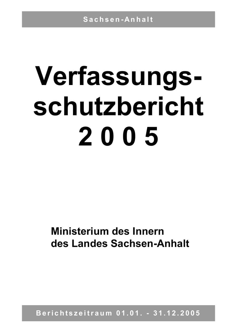 Seite 1 des Verfassungsschutzbericht 2005 Sachsen-Anhalt