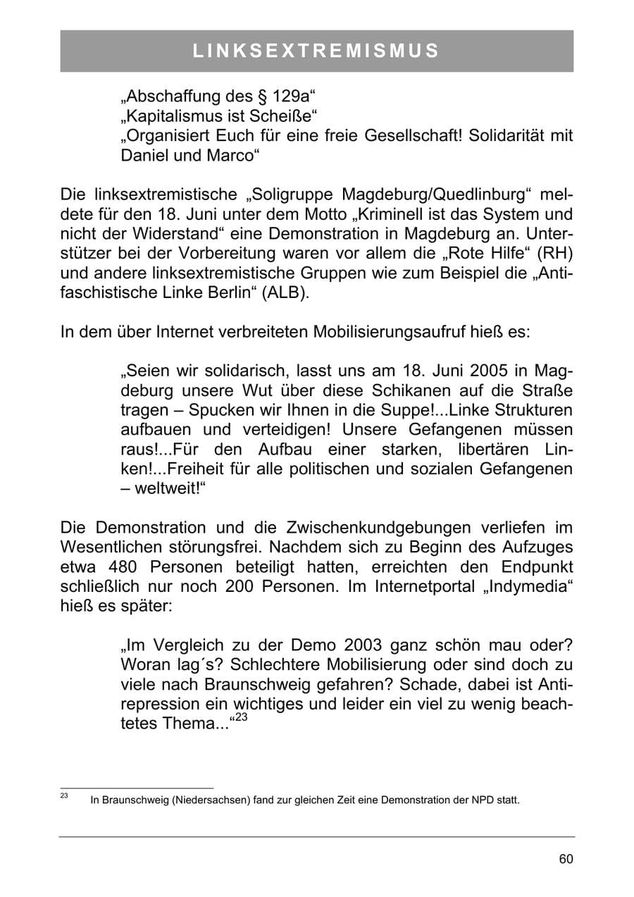 Seite 69 des Verfassungsschutzbericht 2005 Sachsen-Anhalt