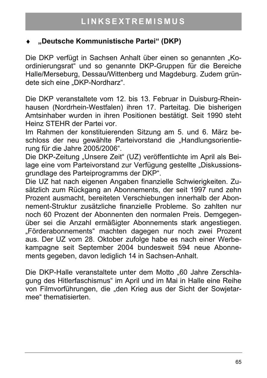 Seite 74 des Verfassungsschutzbericht 2005 Sachsen-Anhalt