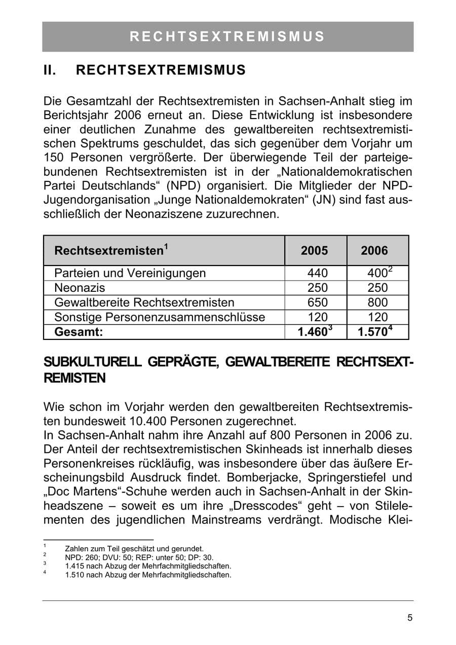 Seite 18 des Verfassungsschutzbericht 2006 Sachsen-Anhalt
