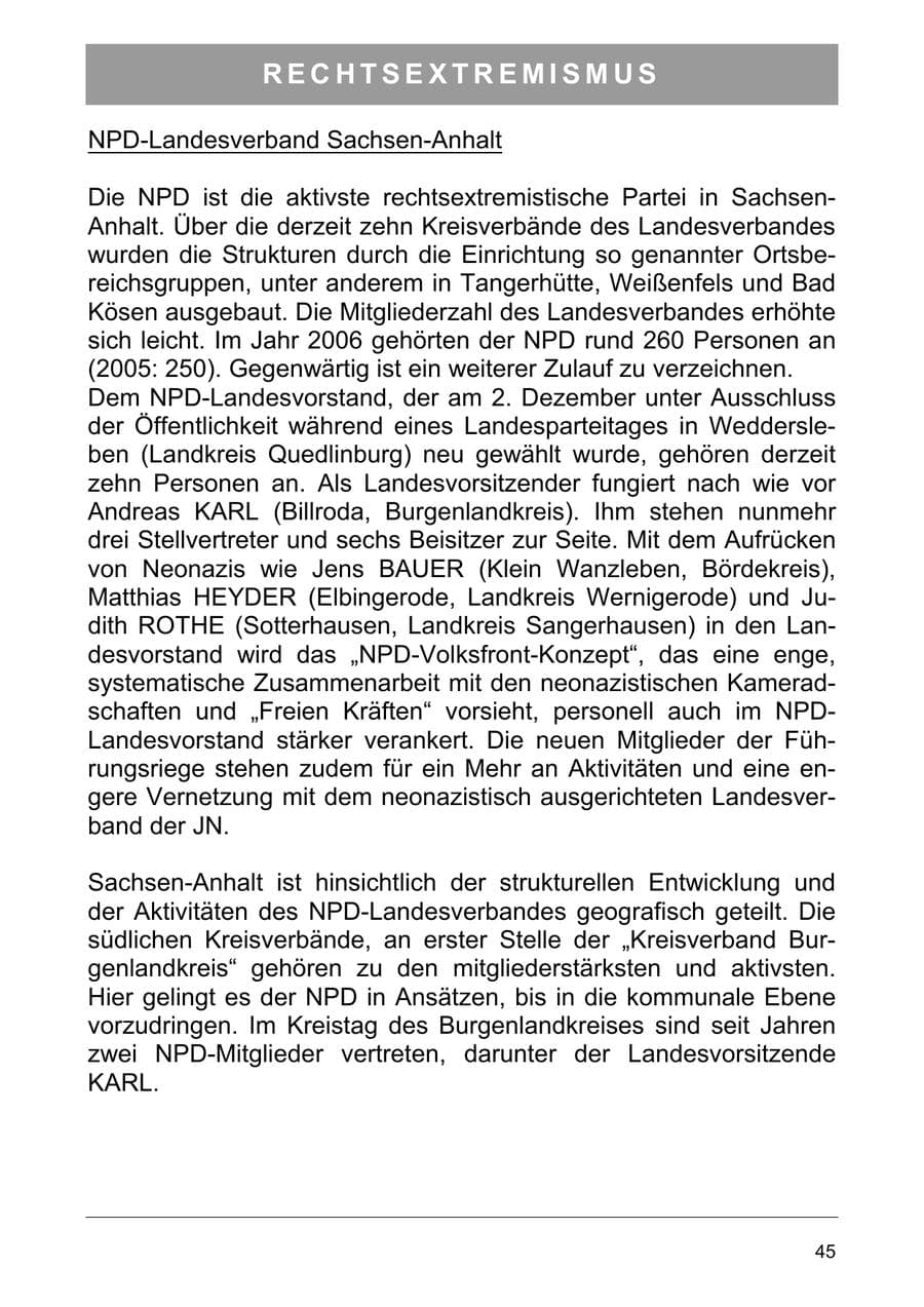 Seite 58 des Verfassungsschutzbericht 2006 Sachsen-Anhalt