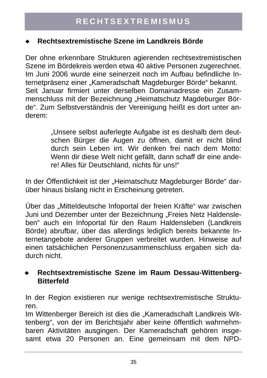 Seite 38 des Verfassungsschutzbericht 2007 Sachsen-Anhalt