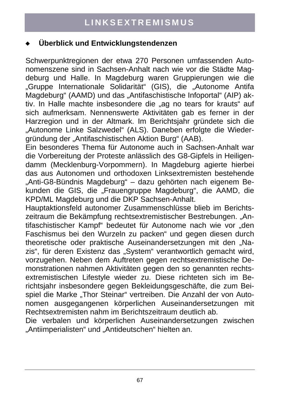 Seite 70 des Verfassungsschutzbericht 2007 Sachsen-Anhalt