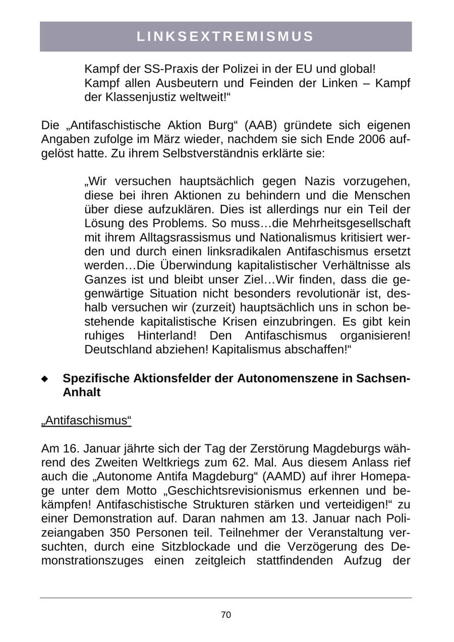 Seite 73 des Verfassungsschutzbericht 2007 Sachsen-Anhalt