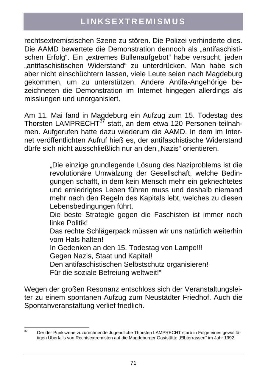 Seite 74 des Verfassungsschutzbericht 2007 Sachsen-Anhalt