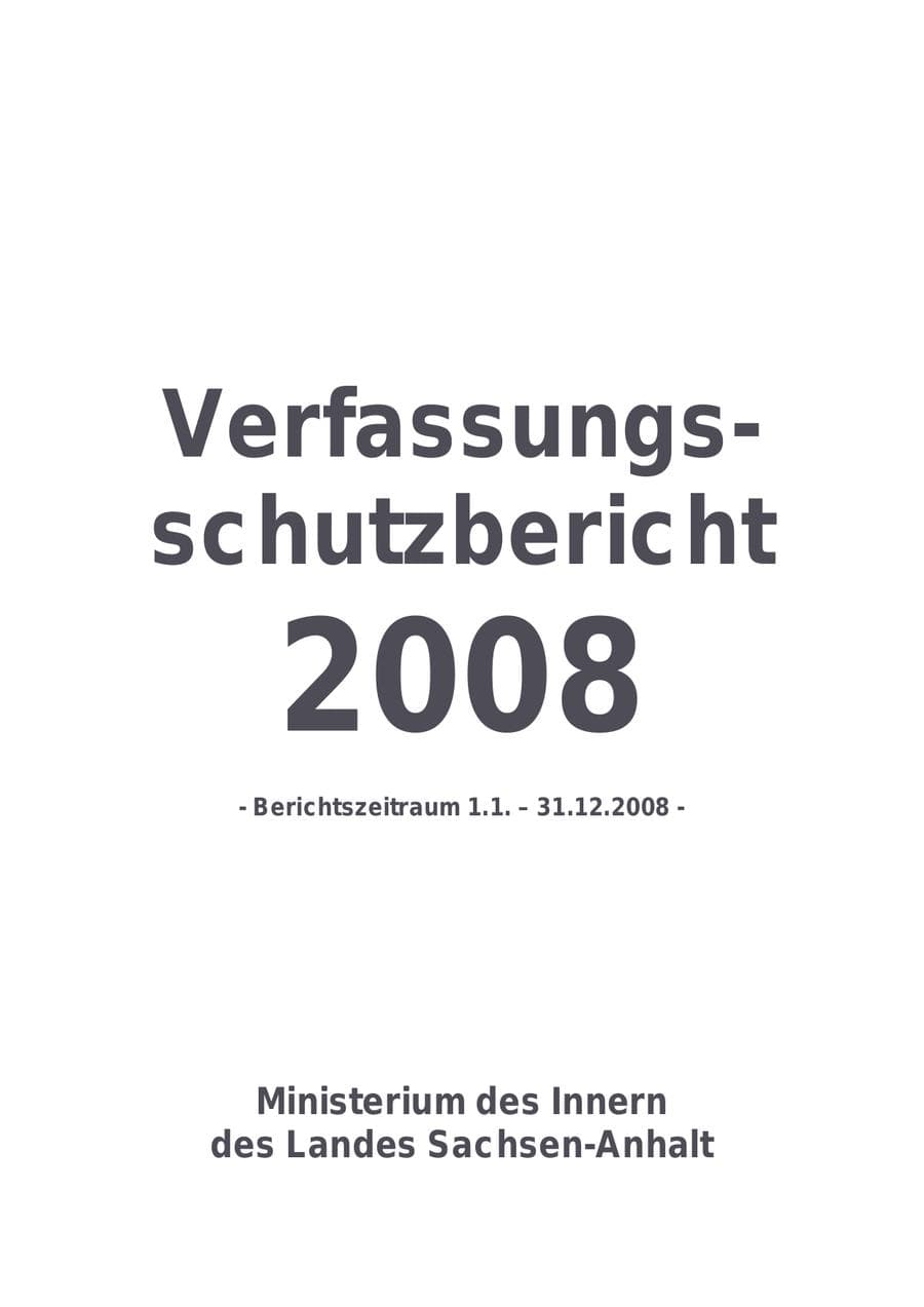 Seite 1 des Verfassungsschutzbericht 2008 Sachsen-Anhalt