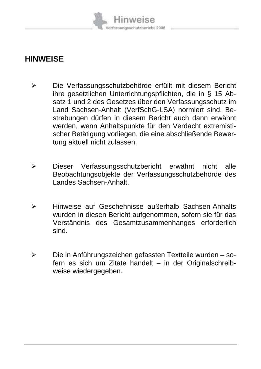 Seite 2 des Verfassungsschutzbericht 2008 Sachsen-Anhalt