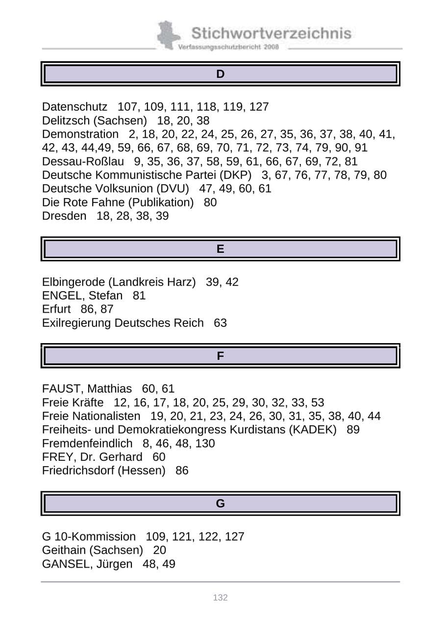 Seite 140 des Verfassungsschutzbericht 2008 Sachsen-Anhalt