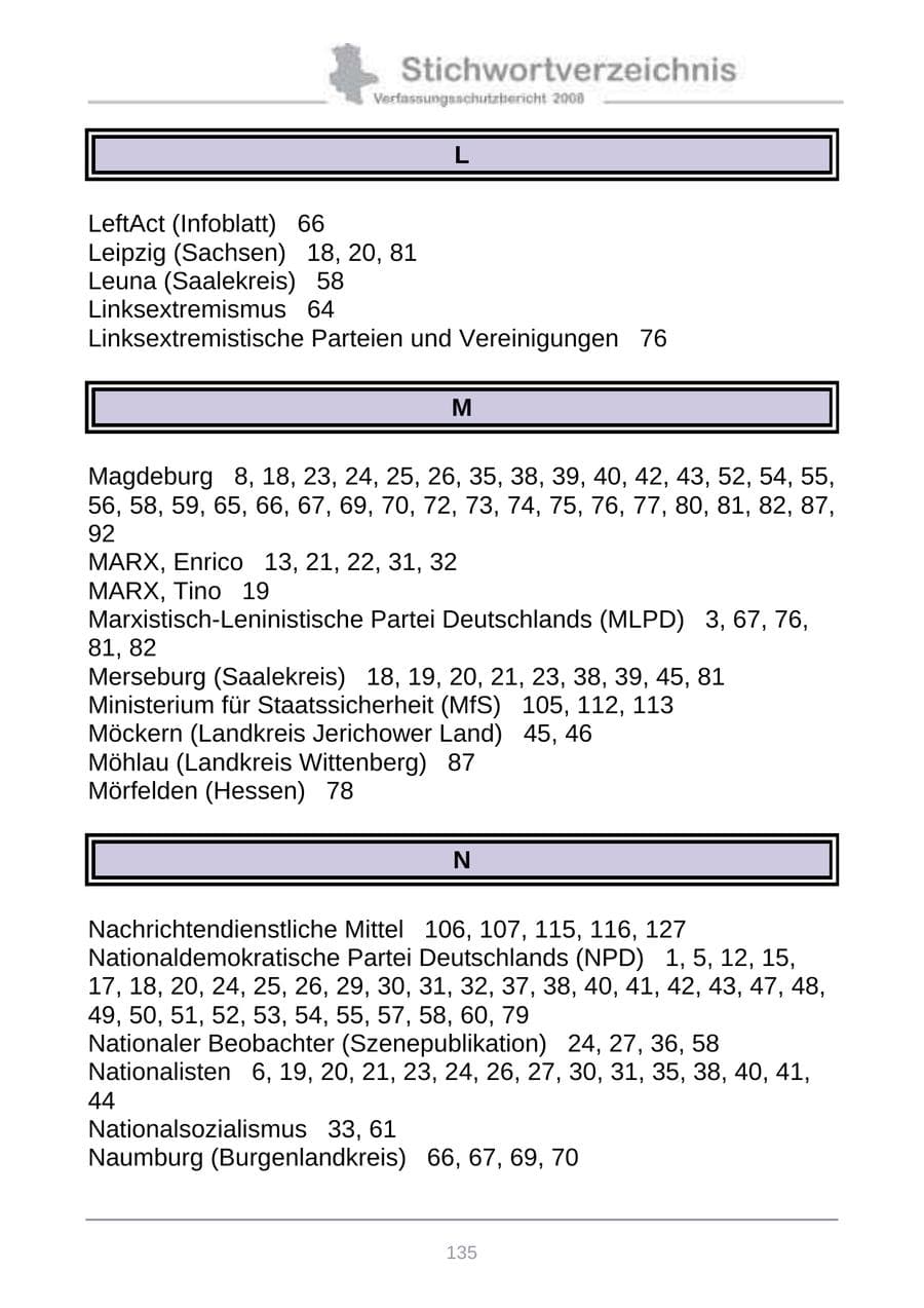 Seite 143 des Verfassungsschutzbericht 2008 Sachsen-Anhalt