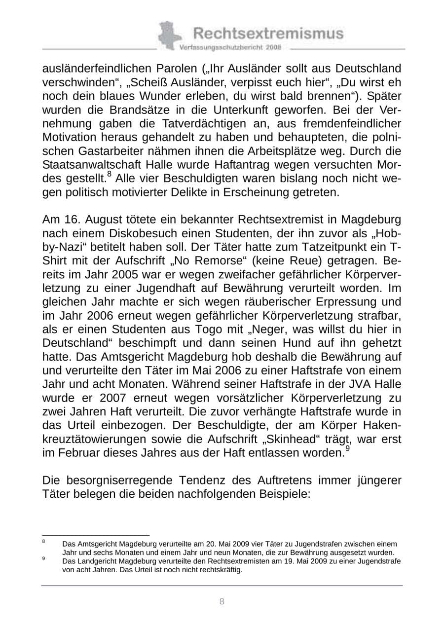 Seite 16 des Verfassungsschutzbericht 2008 Sachsen-Anhalt