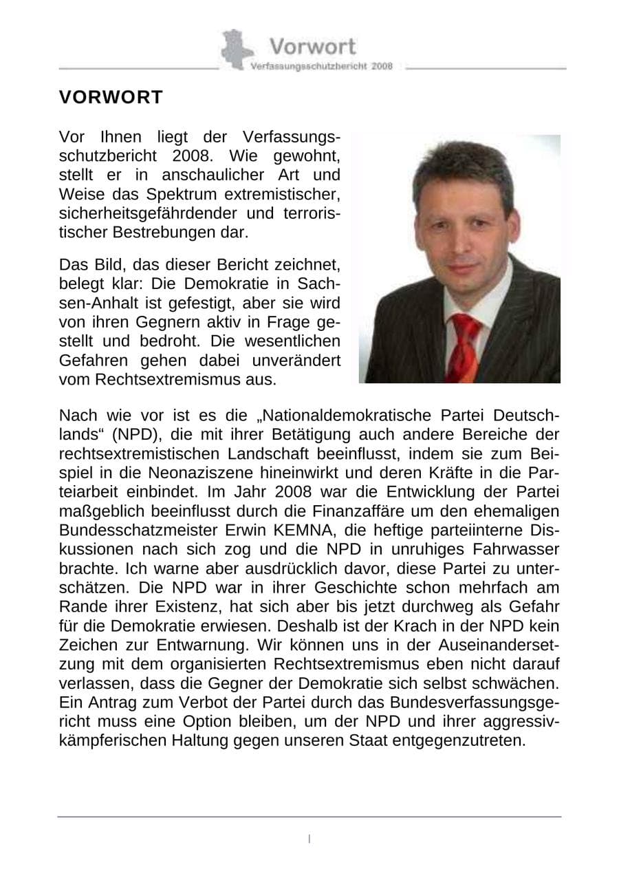 Seite 3 des Verfassungsschutzbericht 2008 Sachsen-Anhalt