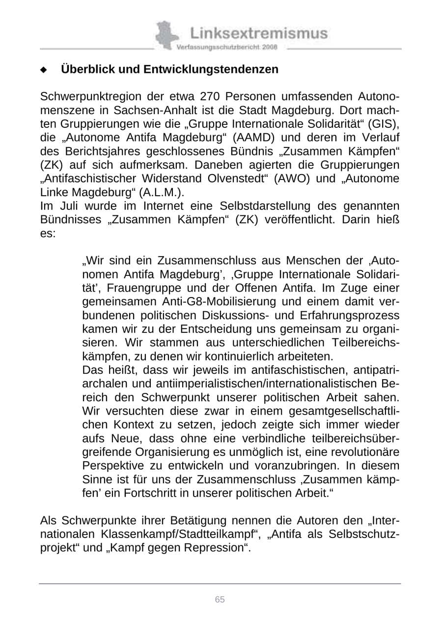 Seite 73 des Verfassungsschutzbericht 2008 Sachsen-Anhalt